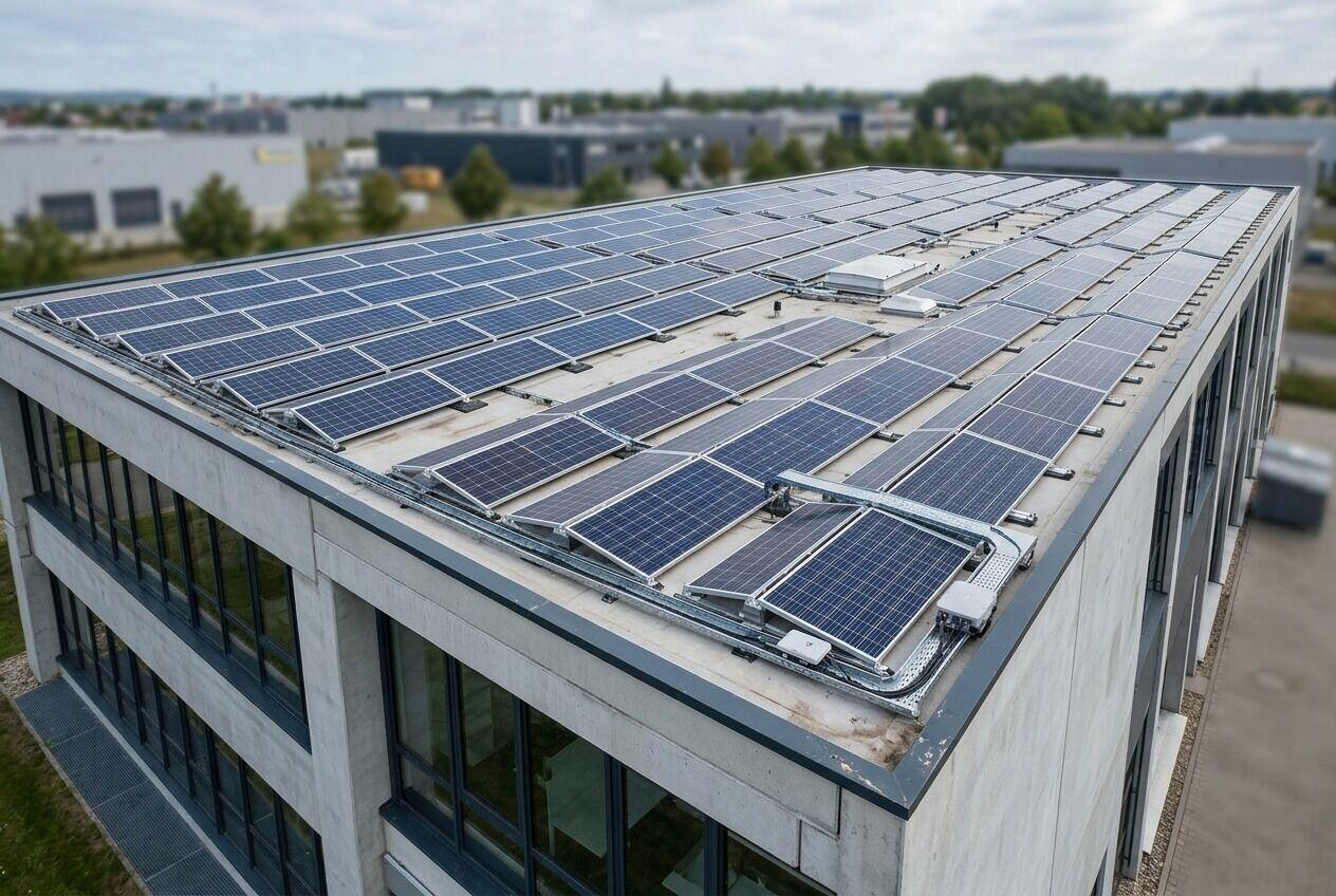 Großflächige Photovoltaikanlage auf einem Gewerbedach
