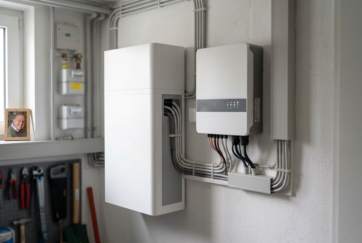 Moderner Batteriespeicher im Technikraum eines Privathauses